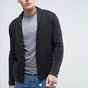 Abercrombie Shawl Collar Cardigan S Cotton Waffle Knit Charcoal Preppy Old Money